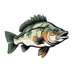 Fototapeta premium bass lake fish . Clipart PNG image . Transparent background . Cartoon vector style . Generative AI 