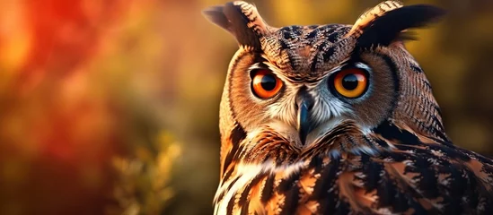 Rolgordijnen illustration of an Owl's head or face. Color, graphic portrait of an owl © siti