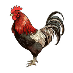 chicken rooster . Clipart PNG image . Transparent background . Cartoon vector style . Generative AI  - obrazy, fototapety, plakaty