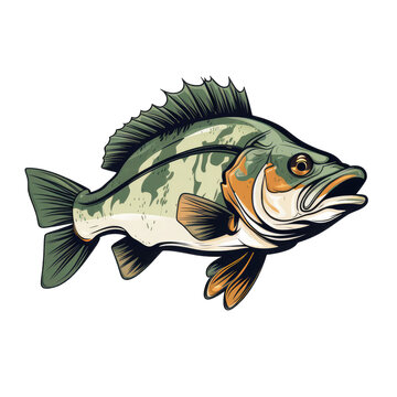 bass lake fish . Clipart PNG image . Transparent background . Cartoon vector style . Generative AI 