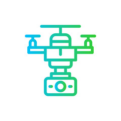 Drone engineering icon with blue and green gradient outline style. drone, aerial, innovation, technology, flight, aircraft, camera. Vector Illustration