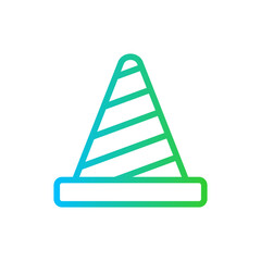 Traffic cone engineering icon with blue and green gradient outline style. safety, traffic, road, cone, danger, warning, street. Vector Illustration