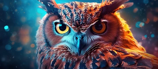 Poster illustration of an Owl's head or face. Color, graphic portrait of an owl © siti