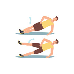 Concept Men's workout in the flat cartoon design. This flat design illustration vividly brings to life the concept of men's involvement in sports and physical activity. Vector illustration.