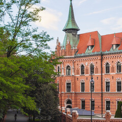 Krakow views, concept of vacation in Poland. Old part of city center. Ideas for journey.