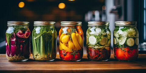 Fermented vegetables in jars - 675766548