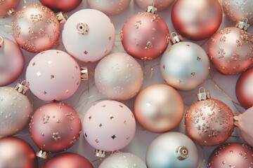 Christmas baubles, glass balls in soft pastel colors