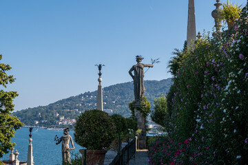 The sculptures on Isola Bella. One of the beautiful Borromean Islands of Lago Maggiore in Italy