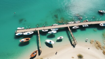 
Pier speedboats.This is usually the most popular tourist attractions on the beach.Yacht and sailboat is moored at the quay. Aerial view by drone. A marina lot. A sunny day