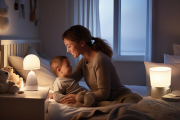 Mother putting child to bed