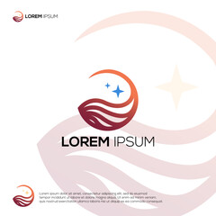 Sunrise Sea Monoline Logo Design Vector