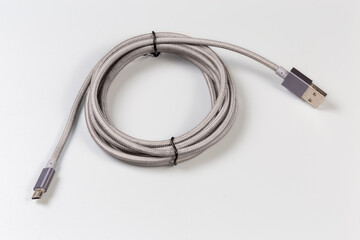 Cable USB Type-A to micro-B on gray background