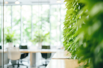Biophilic Design Office Spaces - Office interiors featuring living green walls and natural light for well-being at work - AI Generated