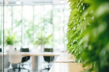 Fotobehang Biophilic Design Office Spaces - Office interiors featuring living green walls and natural light for well-being at work - AI Generated © Arthur