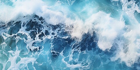 An aerial view of a large body of water with waves.