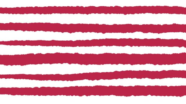 Handdrawn with horizontal burgundy and white stripes. Doodle textured animated background. 4K Horizontal looped video with alpha channel. Brush stroke. Red, pink color. Wallpaper animation. Transition