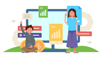 Two people are talking about business in the office