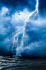 ocean in a stormy night with lightning