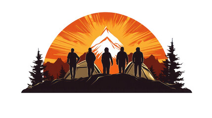 illustration of people camping logo - obrazy, fototapety, plakaty