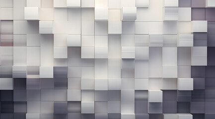 Abstract geometric background of 3D squares in shades of white and grey.