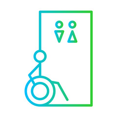 Disabled toilet disability icon with blue and green gradient outline style. toilet, wc, room, people, wheelchair, bathroom, restroom. Vector Illustration