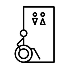 Disabled toilet disability icon with black outline style. toilet, wc, room, people, wheelchair, bathroom, restroom. Vector Illustration