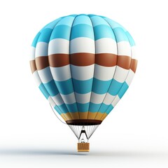 A blue and white hot air balloon on a white background, clipart on white background.