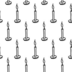 Burning wax candle seamless pattern. Doodle pattern with wax candle isolated background. Wax candle wrapper and wallpaper for gift, spa salon, aromatherapy, decoration, party Concept candle recreation