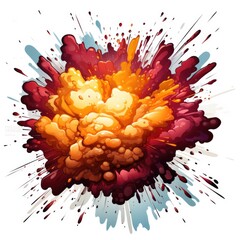 A cartoon explosion of yellow and red colors, clipart on white background. - obrazy, fototapety, plakaty