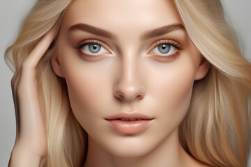 Fototapeta premium Smiling Blonde Woman With Flawless Skin, Concept for Beauty and Cosmetic Advertising