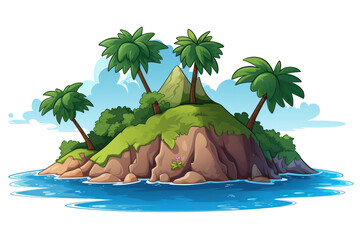 island with palms and rocks, isolated on transparent background, png file