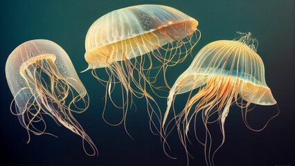 AI generated illustration of jellyfishes swimming underwater