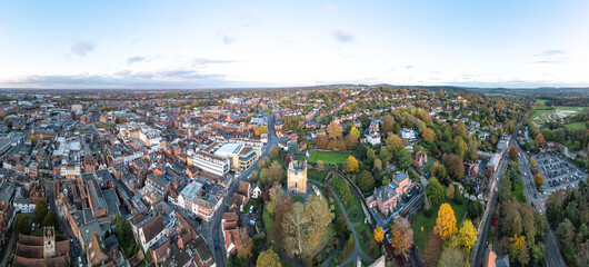 beautiful aerial view of the Guildford Castle and town center of Guildford, Surrey, United Kingdom