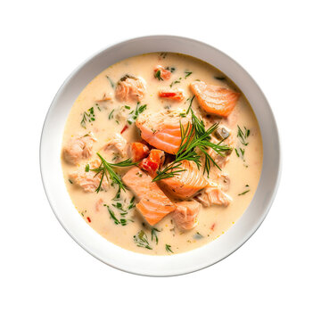 salmon chowder soup isolated on transparent background Remove png, Clipping Path
