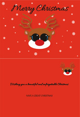 Christmas Card with Reindeer and Snowflakes