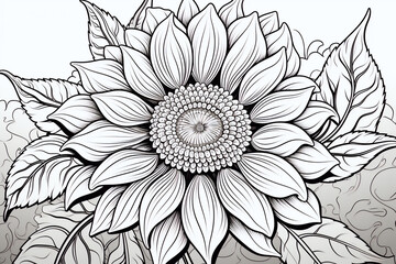 Sun Flower Coloring Pages Black and white Illustration - Ai