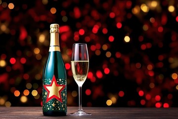 New Years champagne bottle with festive label