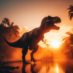 tyrannosaurus rex   on  sunset in the morning