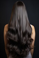 Naklejka premium Portrait of a beautiful girl with luxurious long hair. Back view.