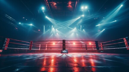 Boxing arena with blurred spectator and stadium light