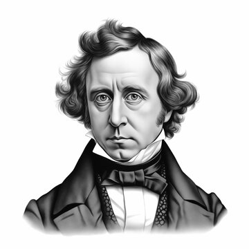 Black And White Vintage Engraving, Headshot Portrait Of Lewis Carroll (Charles Lutwidge Dodgson) The Famous English Author, White Background, Greyscale - Generative AI