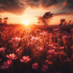 Obraz na płótnie Canvas flowers in the sunset background