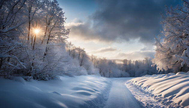 A lovely backdrop picture of snowdrifts covered in light snowfall captured in an ultrawide format 