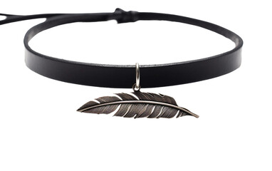 Fabulous Black Color Leather Choker Necklace Isolated on Transparent Background PNG.