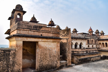 Beautiful view of Orchha Palace Fort, Raja Mahal and chaturbhuj temple from jahangir mahal, Orchha,...