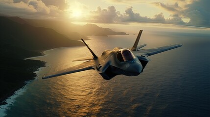high-speed jet f35 in formation. - obrazy, fototapety, plakaty