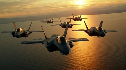 high-speed jet f35 in formation.