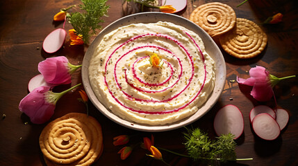 Obatzda cheese spread from Bavaria with radish spirals.