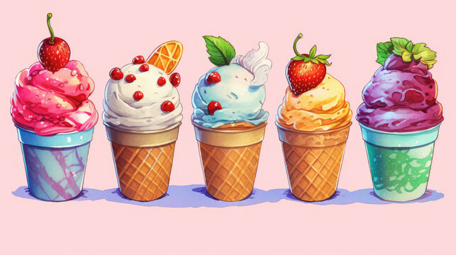 Watercolor style ice cream combination, generated by ai