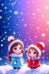 Two cheerful girls in winter enjoing the snow.